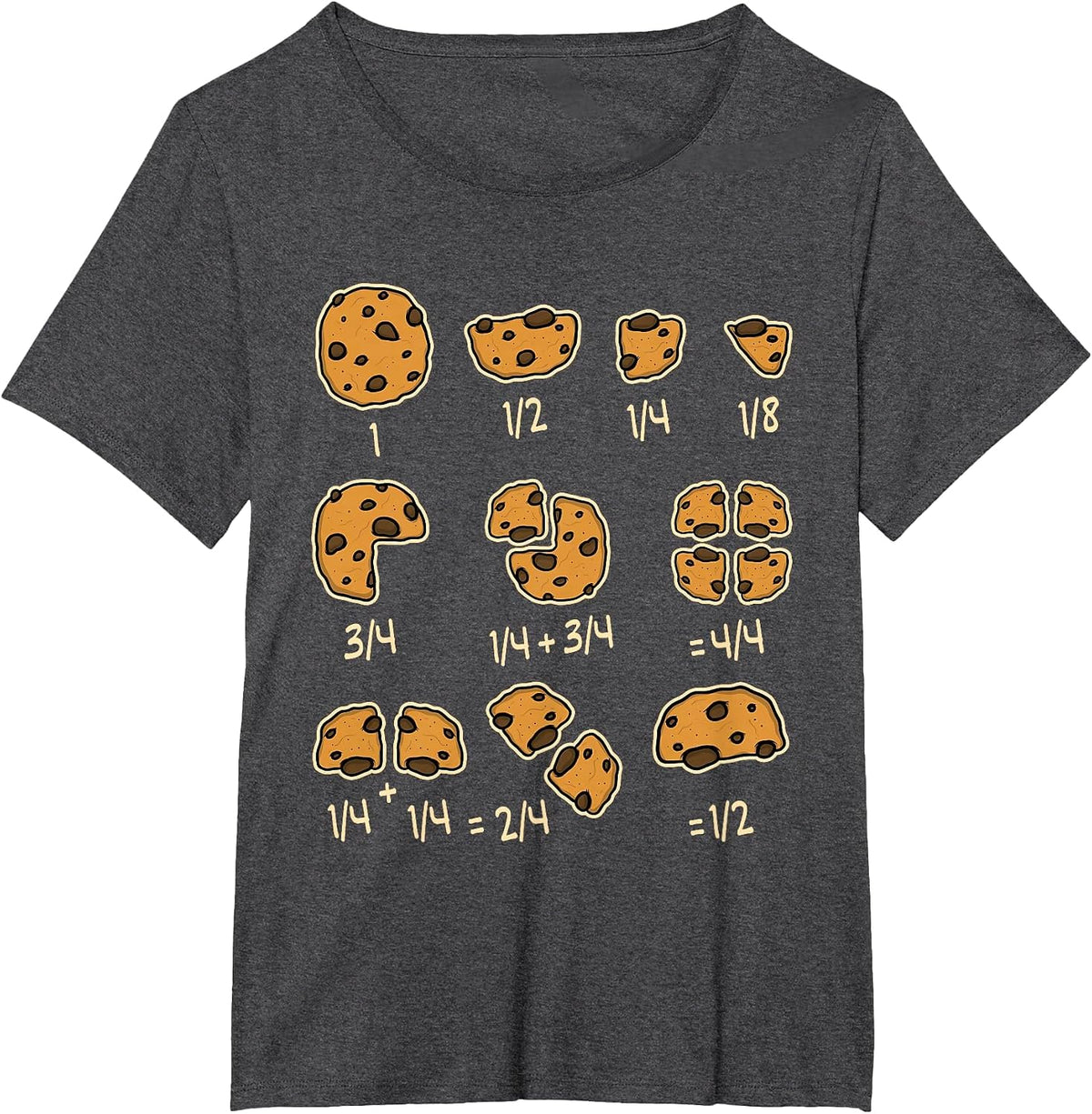 Chocolate Cookie Quick Math Fraction Math Teachers T-Shirt - Dark Heather Grey