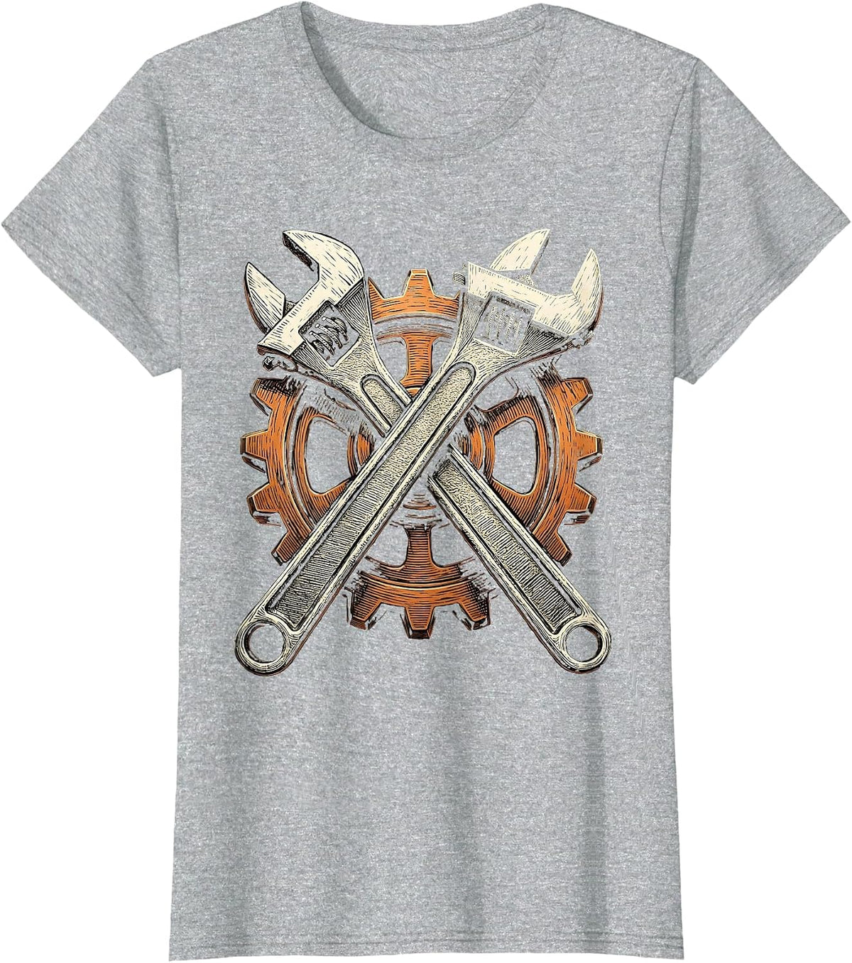 Women's Crossed Wrenches Gear Wheel Mechanic Design T-Shirt - Heather Grey