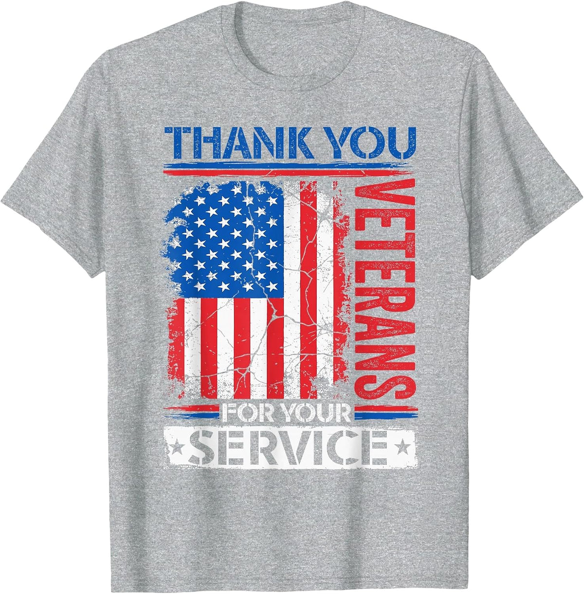 Thank You Veterans American Flag Patriotic Men Women T-Shirt - Heather Grey
