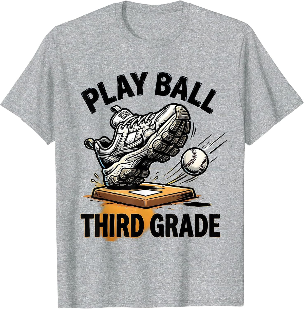 Men's Play Ball Third Grade Cartoon Baseball Back To School T-Shirt - Heather Grey