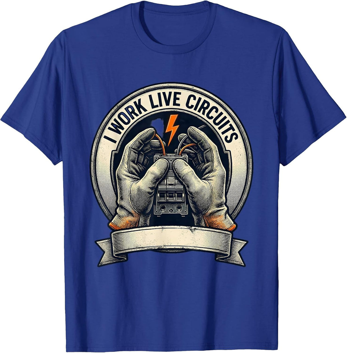 I Work Live Circuits Funny Electrician Lineman Skeleton T-Shirt - Royal Blue
