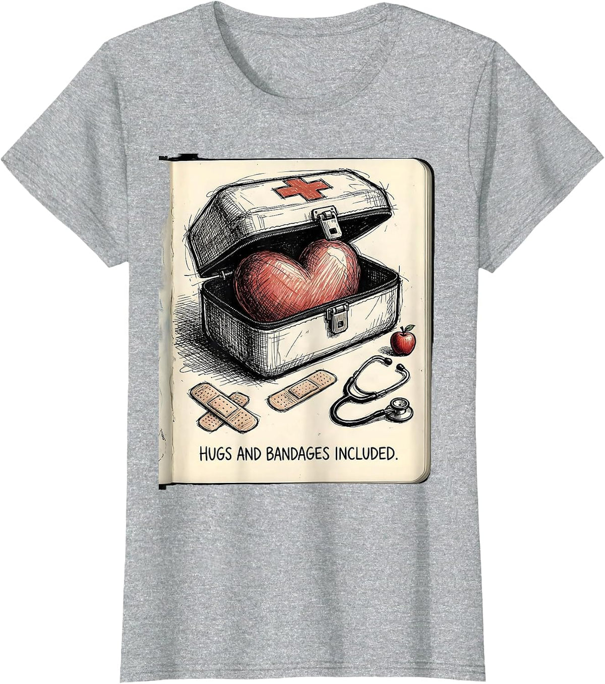 Women's Hugs And Bandages Included School Nurse Design T-Shirt - Heather Grey