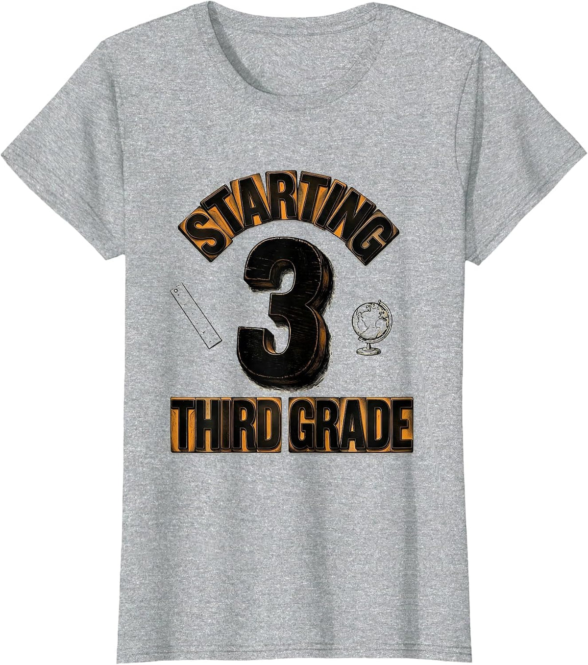 Women's Starting Third Grade Wood Type Letterpress Back To School T-Shirt - Heather Grey