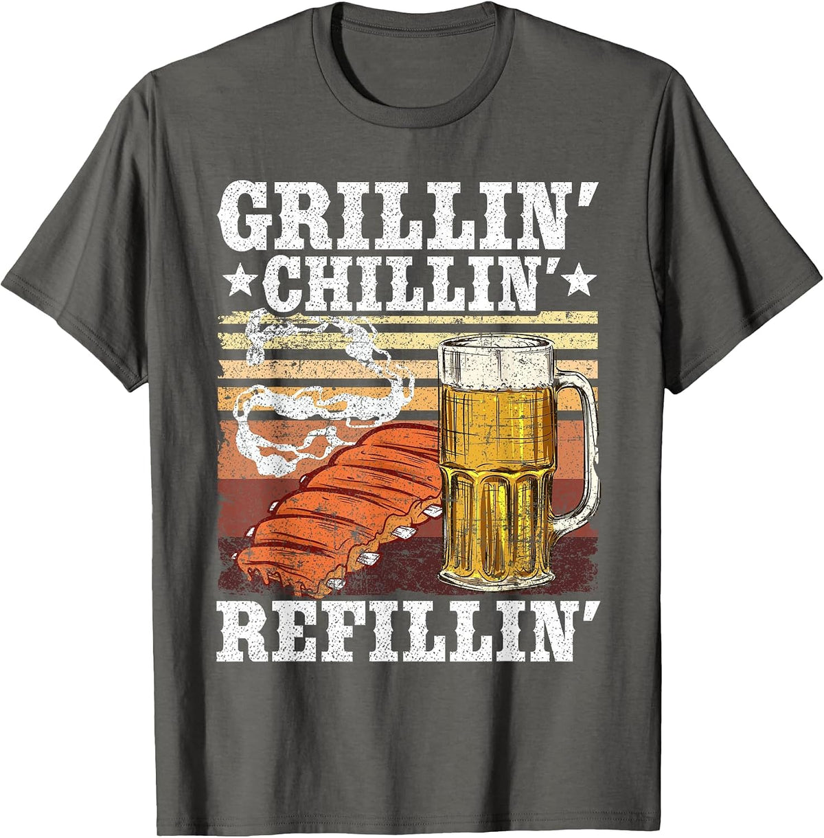 Barbecue Party Smoking Meat BBQ Grilling Chilling Refilling T-Shirt - Asphalt Grey