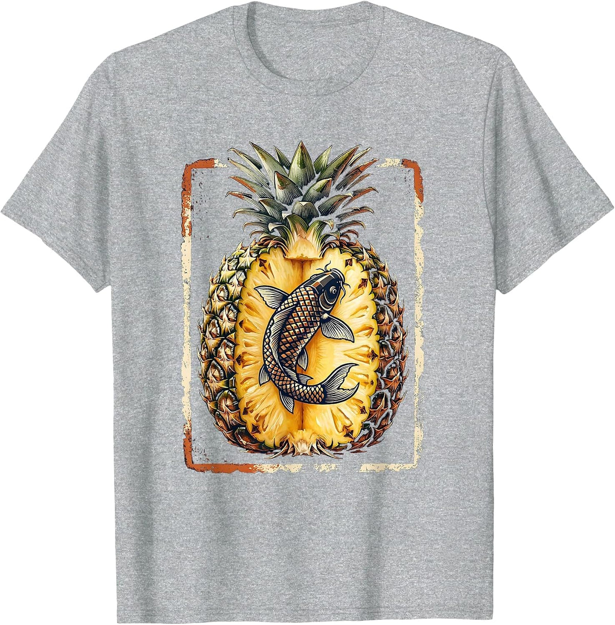 Men's Pineapple Koi Fish Split Fruit Graphic Design T-Shirt - Heather Grey