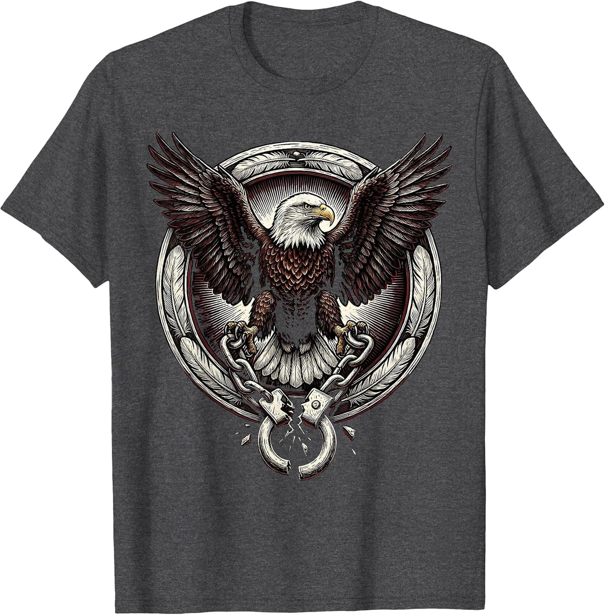 Red Freedom Bald Eagle Broken Shackle Graphic T-Shirt - Dark Heather Grey