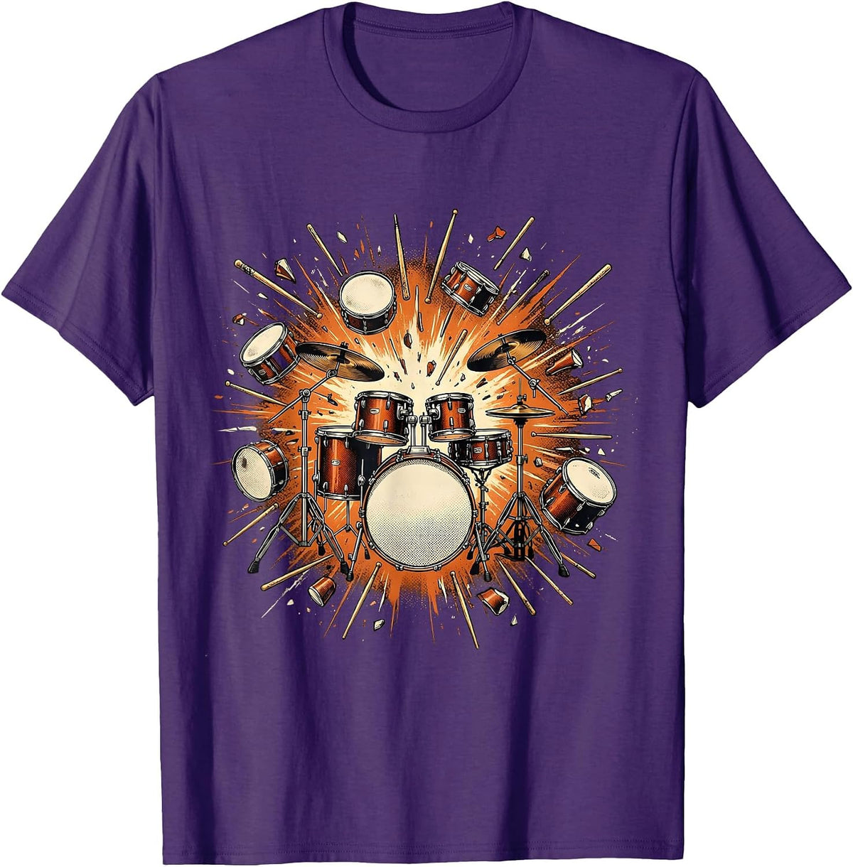 Exploding Drum Kit Percussion Blast Graphic T-Shirt - Purple