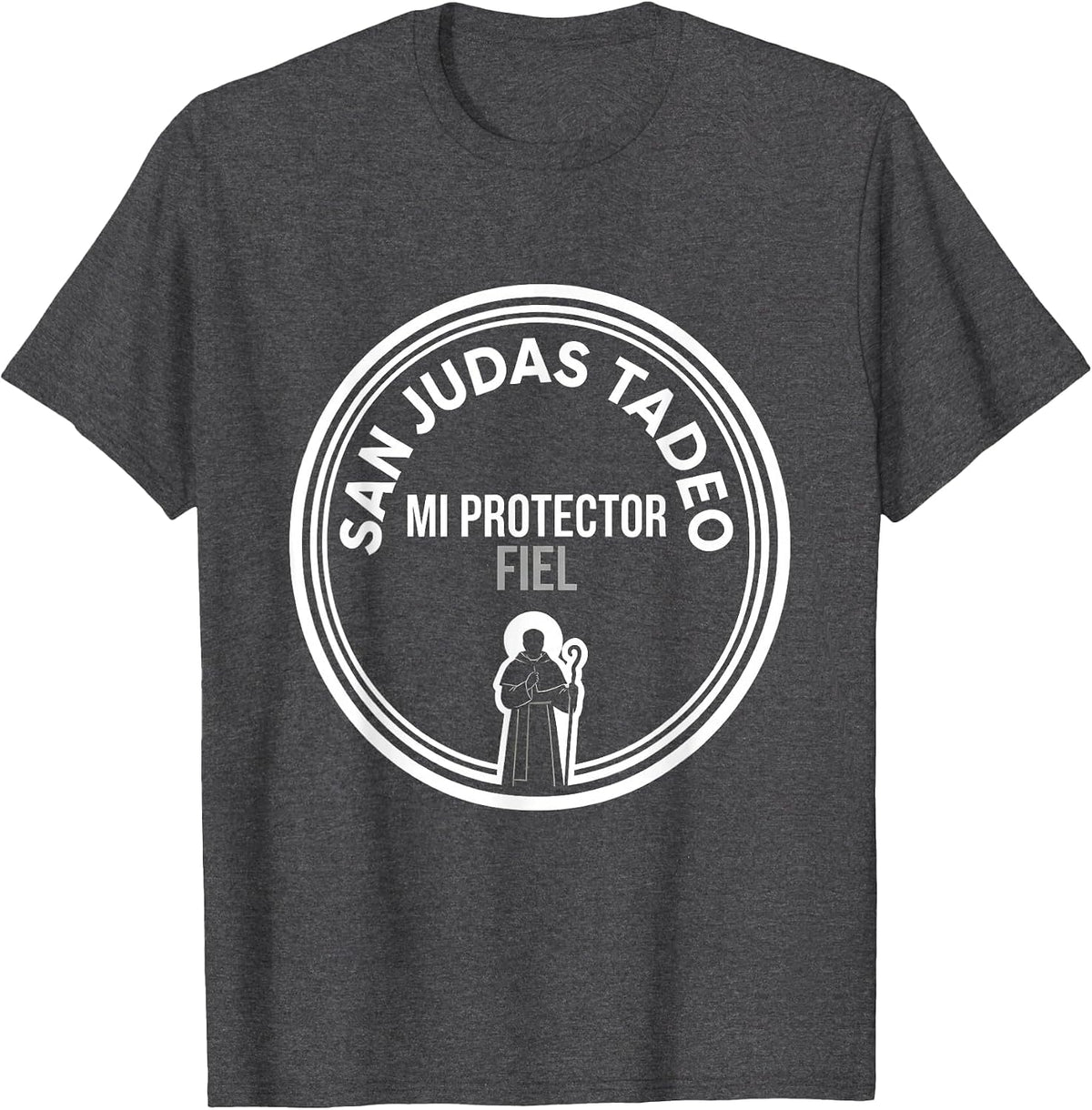 Men's San Judas Tadeo Mi Protector Fiel Religious Spanish T-Shirt - Dark Heather Grey