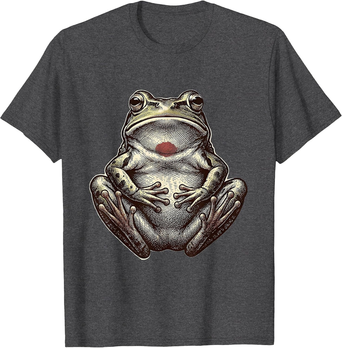 Men's Belly-Up Squat Frog Crosshatch Absurdist Humor T-Shirt - Dark Heather Grey