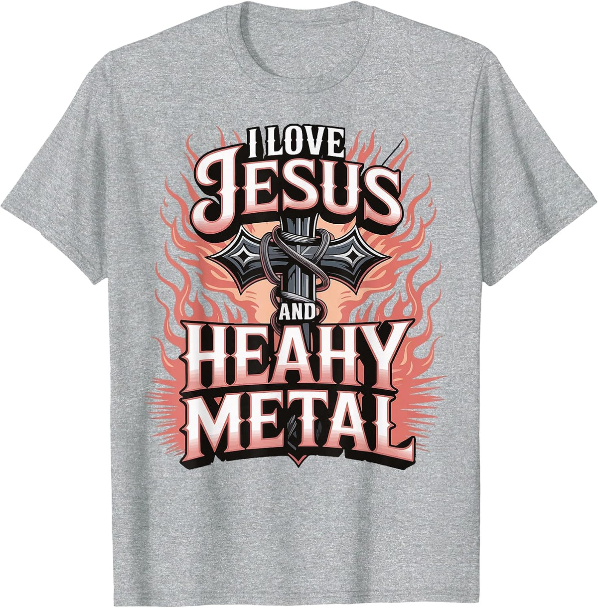 I Love Jesus and Heavy Metal T-Shirt - Heather Grey