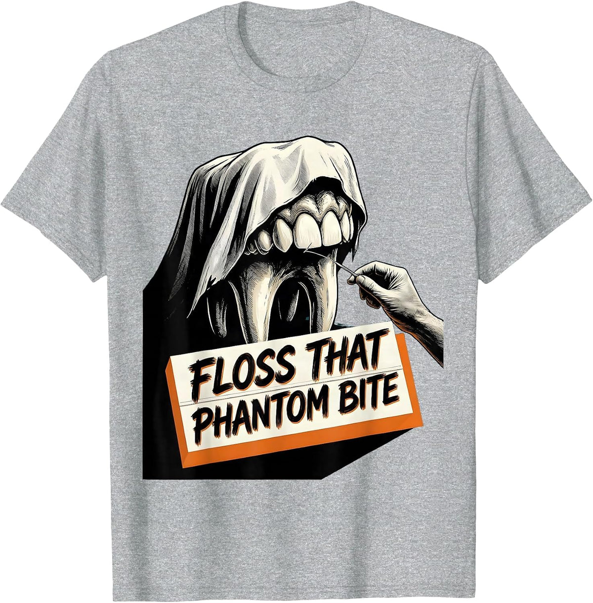 Men's Floss That Phantom Bite Funny Dental Hygienist Halloween T-Shirt - Heather Grey