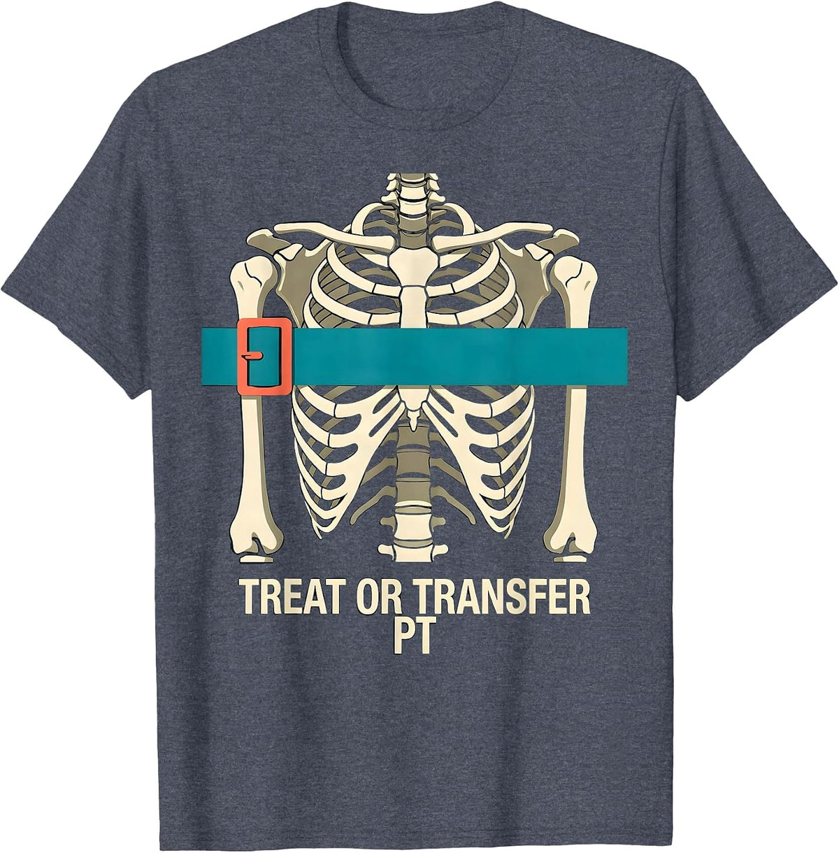 Treat Or Transfer PT Midcentury Modern Halloween Physical T-Shirt - Heather Blue
