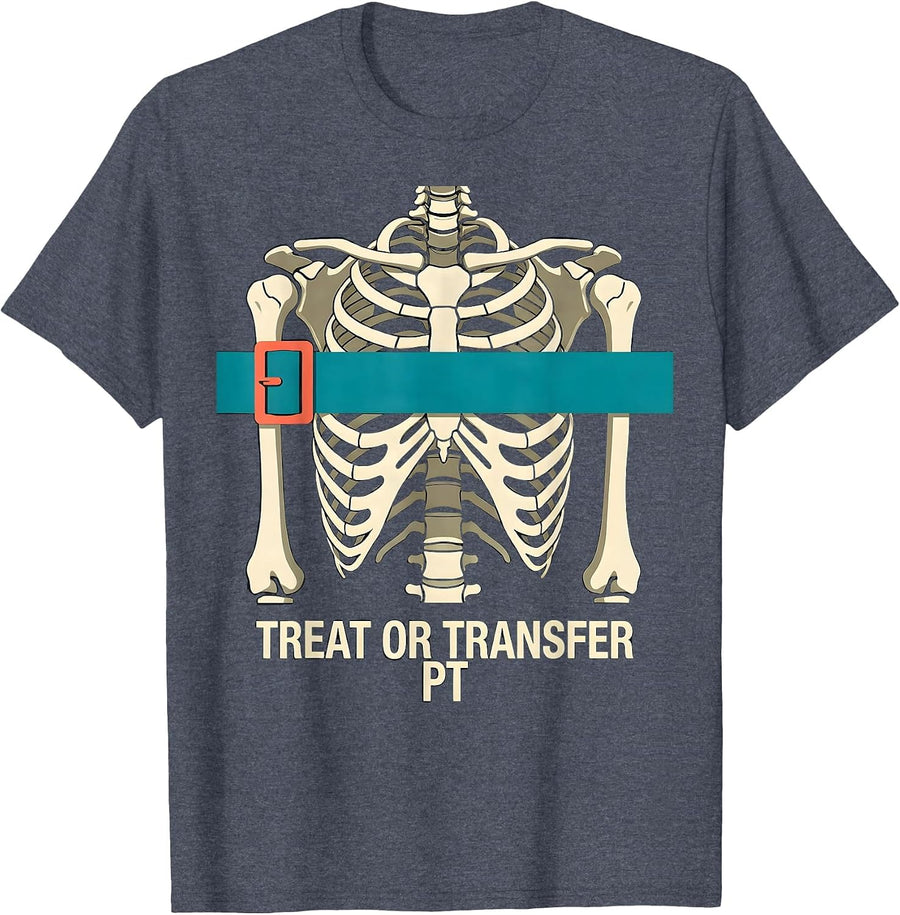 Treat Or Transfer PT Midcentury Modern Halloween Physical T-Shirt - Heather Blue
