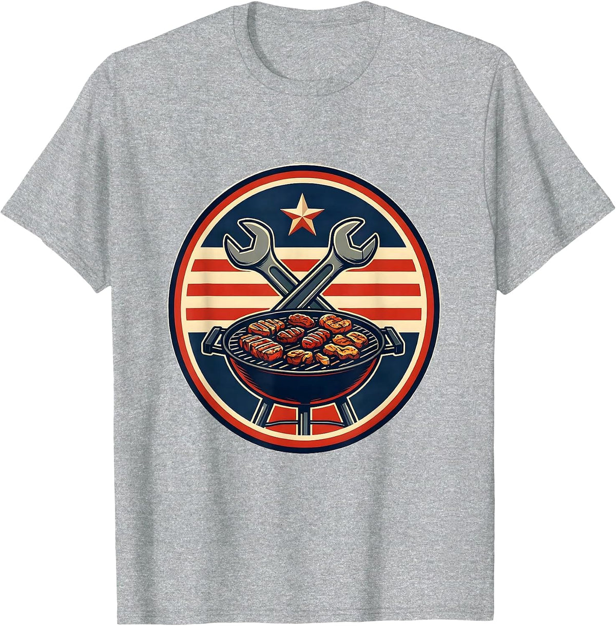 Men's Sealed Badge Wrench Cookout Patriotic Americana Labor Day T-Shirt - Heather Grey