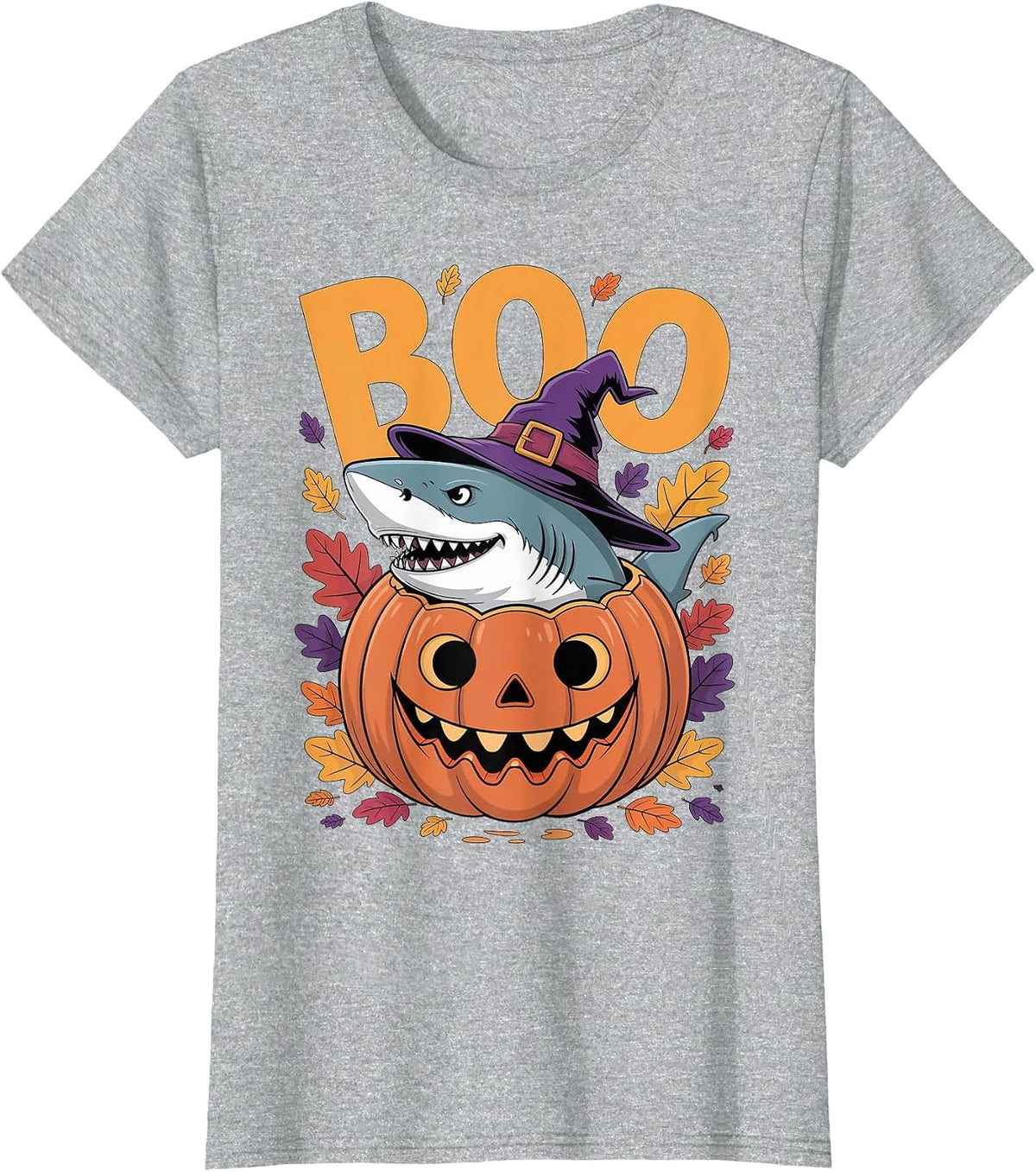 Shark Costume on Pumpkin Halloween Great White Shark T-Shirt - Heather Grey