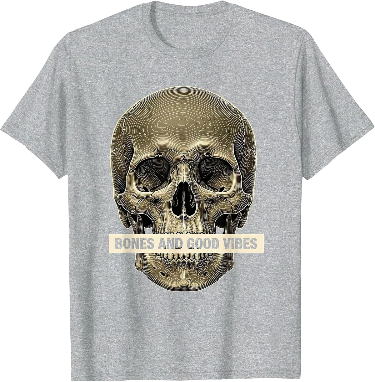 Men's Bones and Good Vibes Laid-Back Graphic Design T-Shirt - Heather Grey