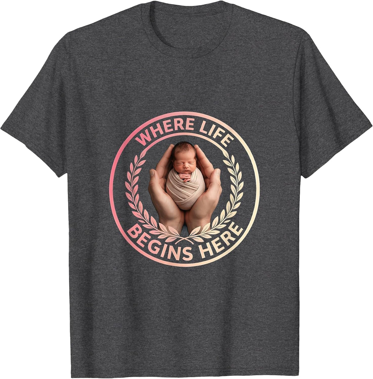 Where Life Begins Labor and Delivery Nurse Design T-Shirt - Dark Heather Grey