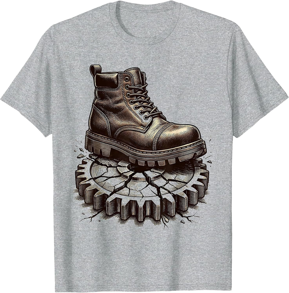 Men's Mechanic Boot Crushing Broken Gear Graphic T-Shirt - Heather Grey