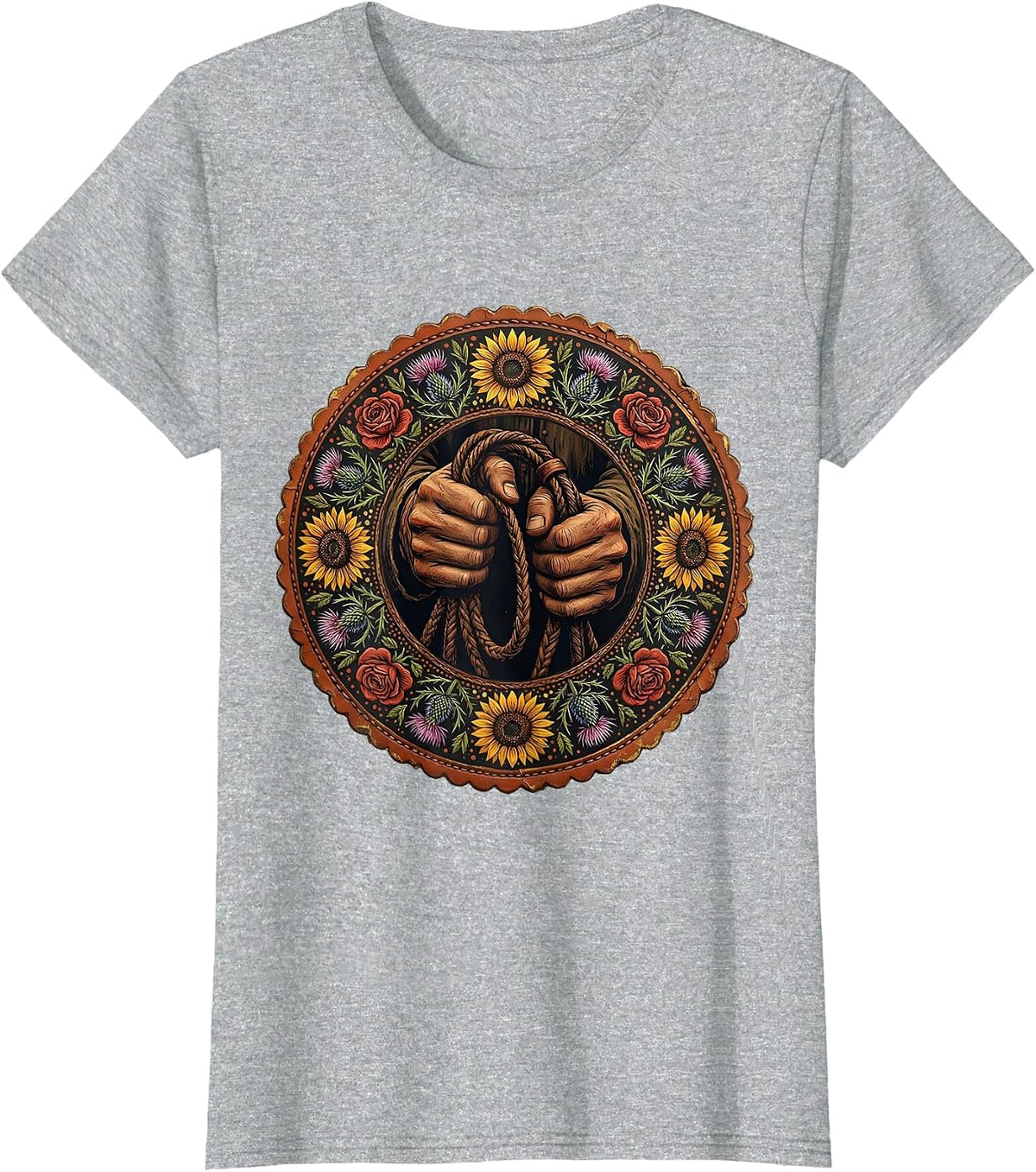 Black Cowgirl Bridle Reins Close-Up Graphic T-Shirt - Heather Grey