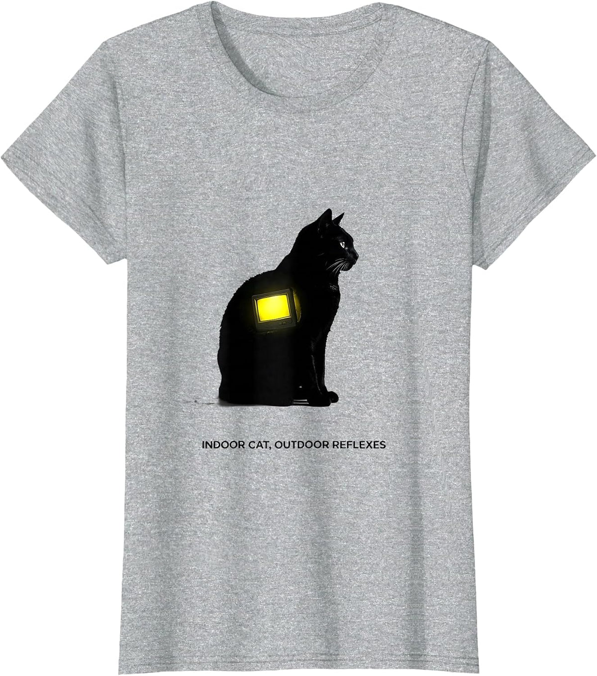 Indoor Cat Outdoor Reflexes Funny Cat Gamer Video Game Humor T-Shirt - Heather Grey