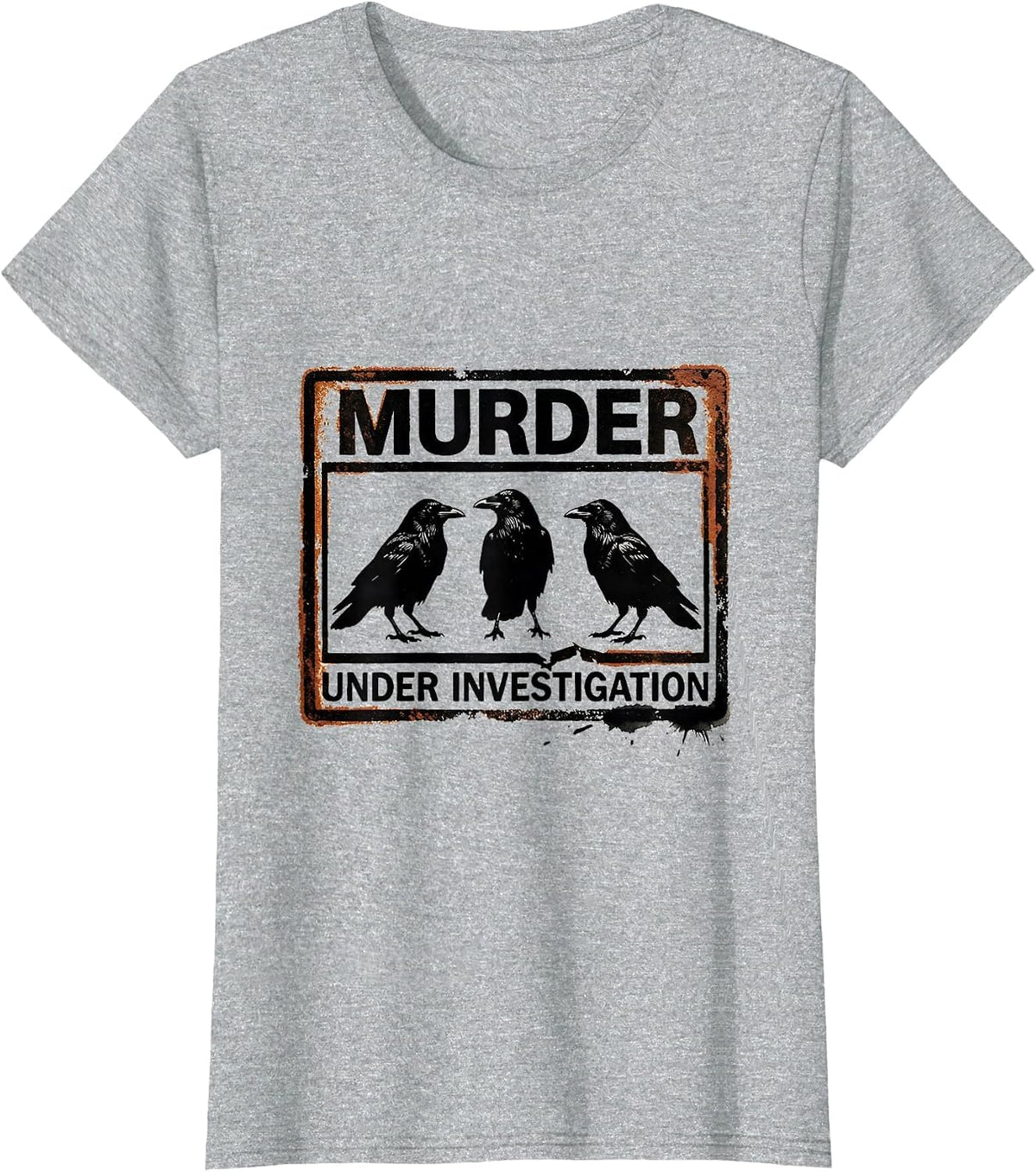 Murder Under Investigation Dark Humor Gothic Crow Raven T-Shirt - Heather Grey