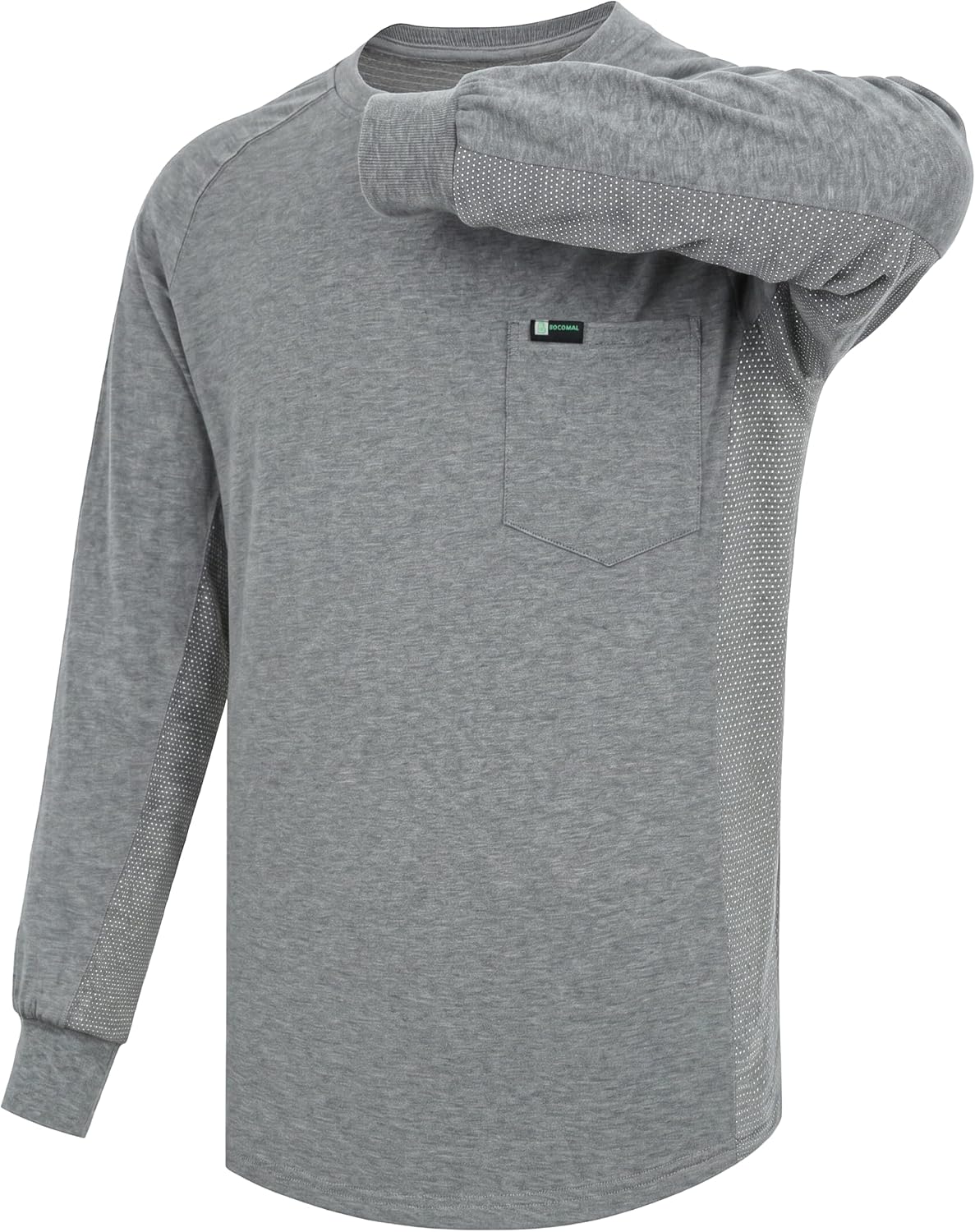BOCOMAL Non FR- Men's Work Shirts, Long Sleeve Breathable Mesh, Relaxed Fit - Heather Mid Grey