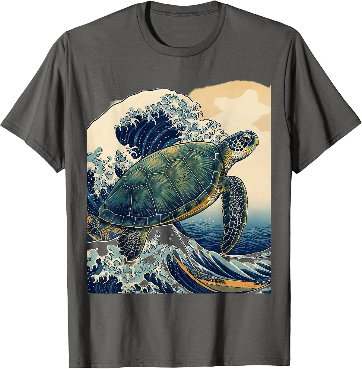 Turtles Are My Thing Ukiyo-e Sea Turtle Lover Gift T-Shirt - Asphalt Grey