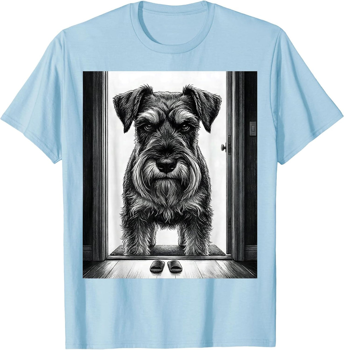 Men's Miniature Schnauzer Doorway Guard Funny Dog Lover T-Shirt - Baby Blue