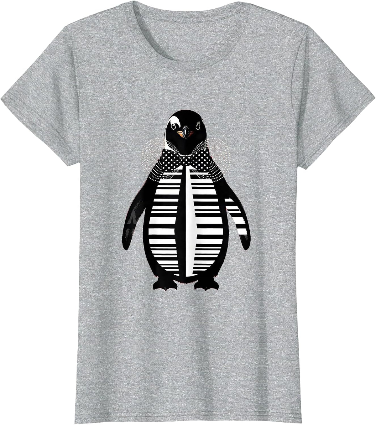 Dapper Penguin Polka Dot Bowtie Illustration T-Shirt - Heather Grey