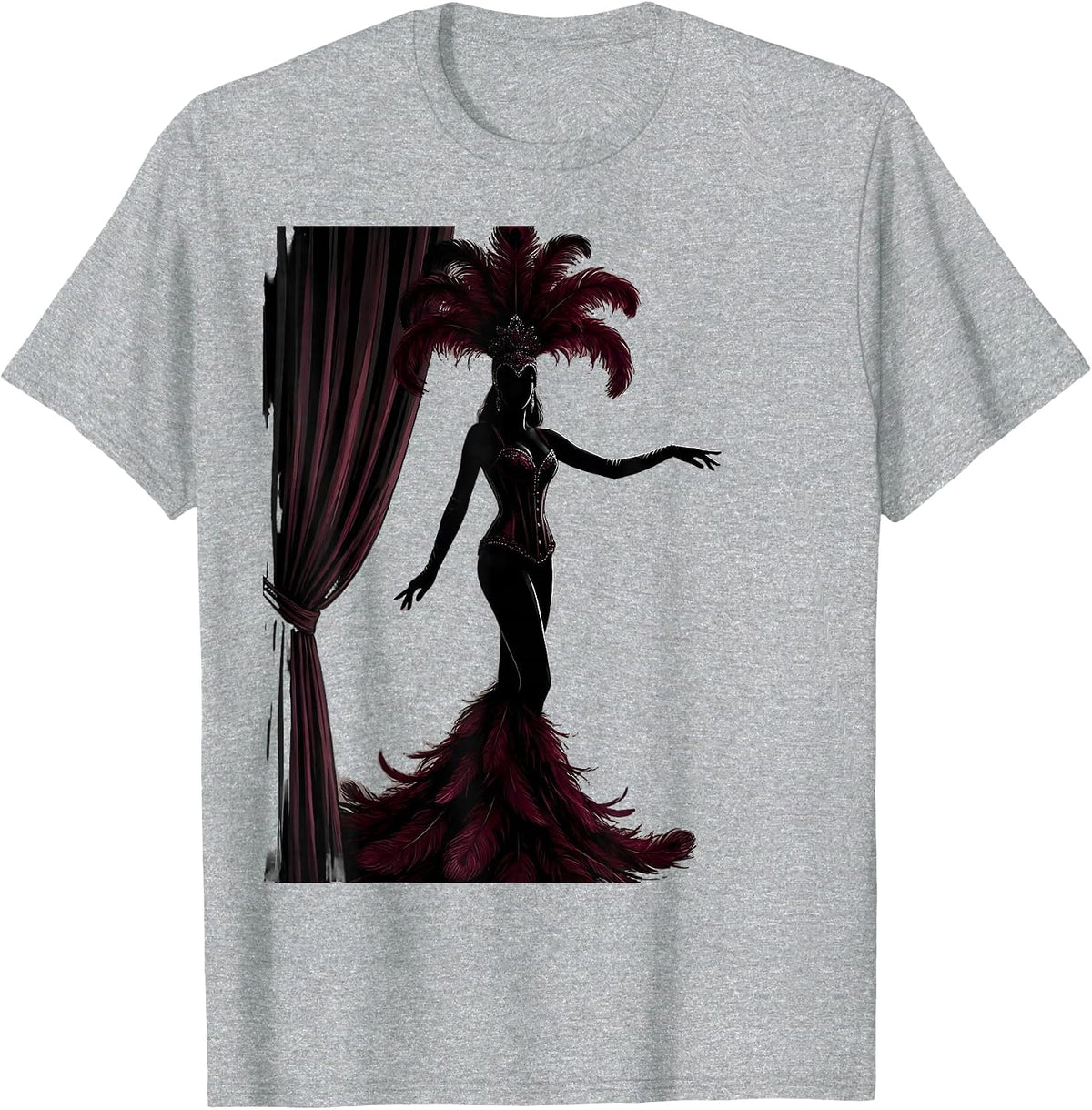 Men's Showgirl Shadow Cast on Velvet Curtain Graphic T-Shirt - Heather Grey