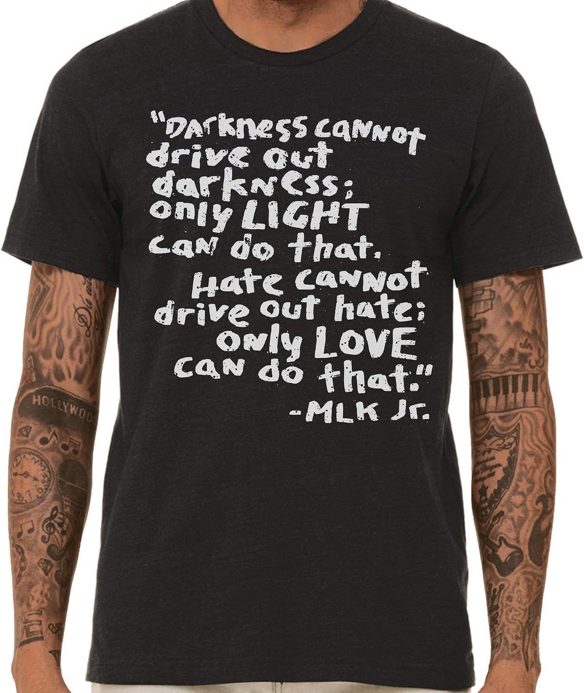 Martin Luther King Jr. Quote T-Shirt - Love Defeats Hate MLK Quote - Vintage Black