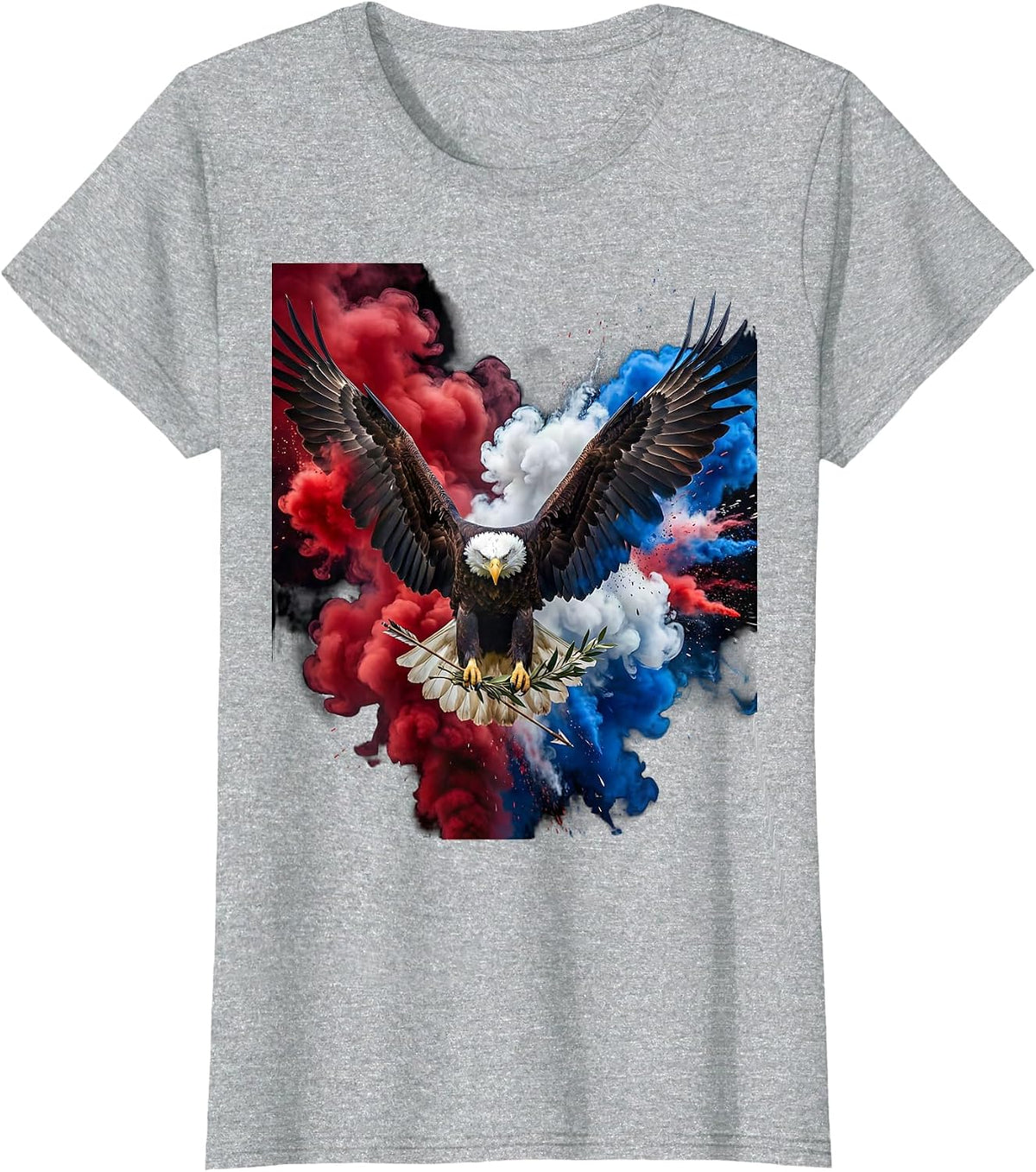 Women's Patriotic Bald Eagle Arrows and Olive Branch T-Shirt - Heather Grey