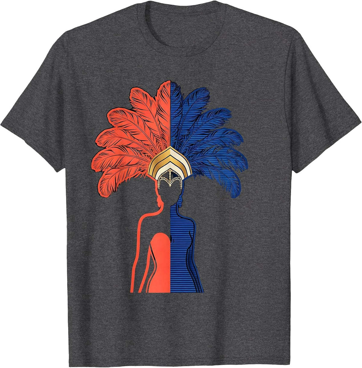 Showgirl Silhouette Feathered Headdress Design T-Shirt - Dark Heather Grey
