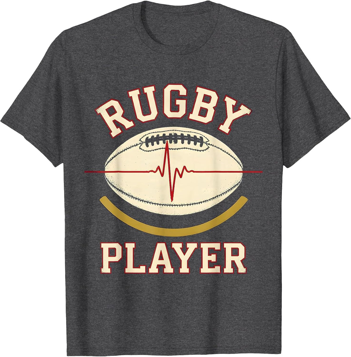 Men's Rugby Player Sports Identity Heartbeat Pulse Line EKG T-Shirt - Dark Heather Grey