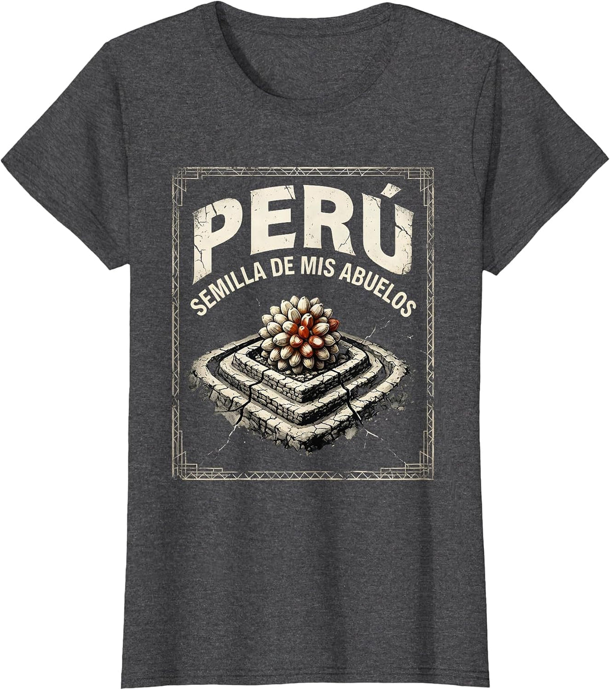 Women's Perú Semilla de mis Abuelos Distressed Peruvian Heritage T-Shirt - Dark Heather Grey