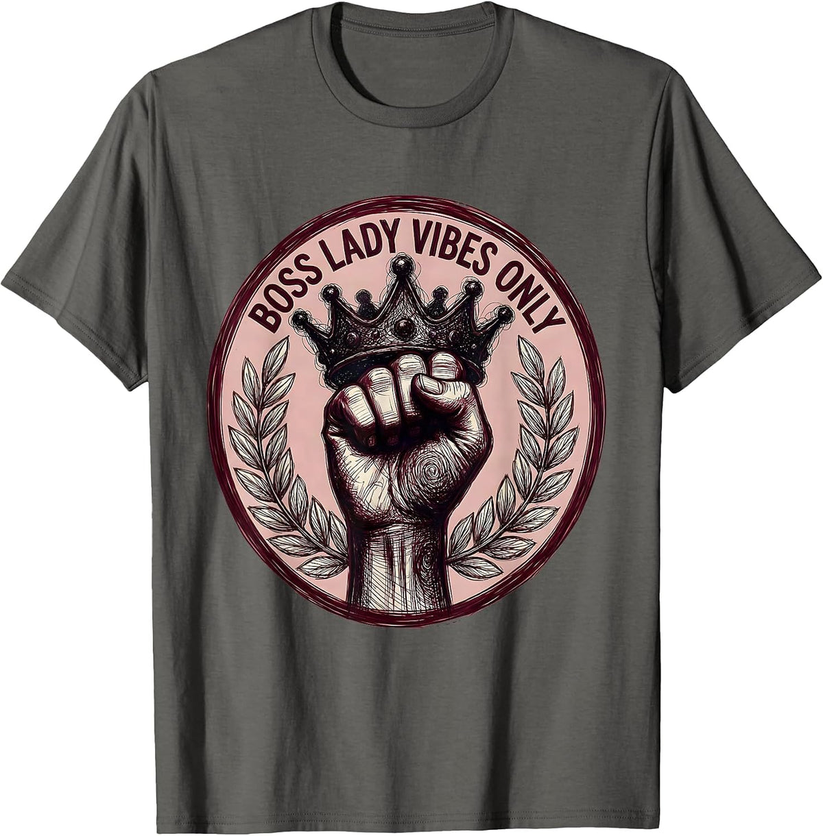 Boss Lady Vibes Only Empowerment Design T-Shirt - Asphalt Grey