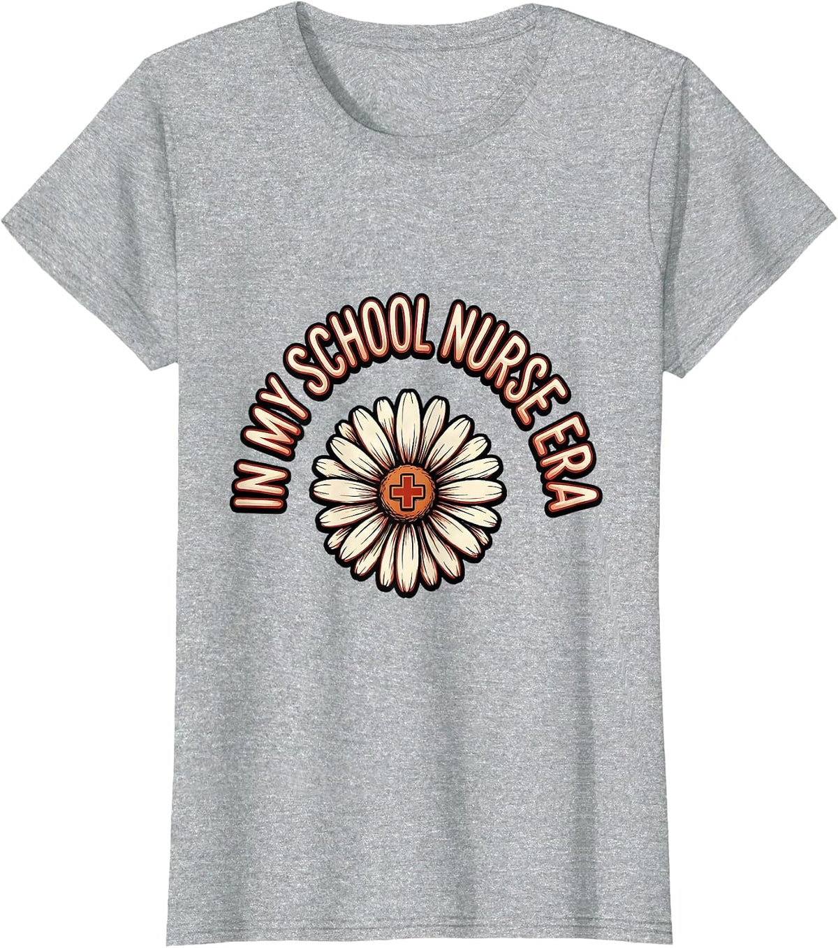 In My School Nurse Era Groovy Retro Daisy Flower Humor T-Shirt - Heather Grey
