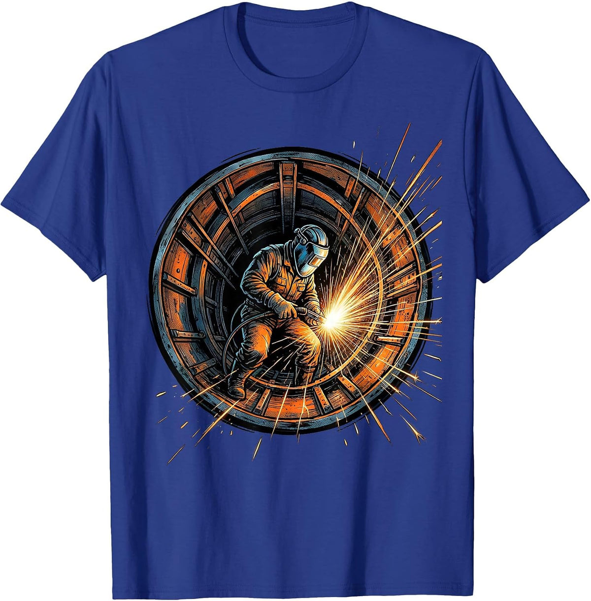 Welder Inside Ship Hull Graphic Tee T-Shirt - Royal Blue