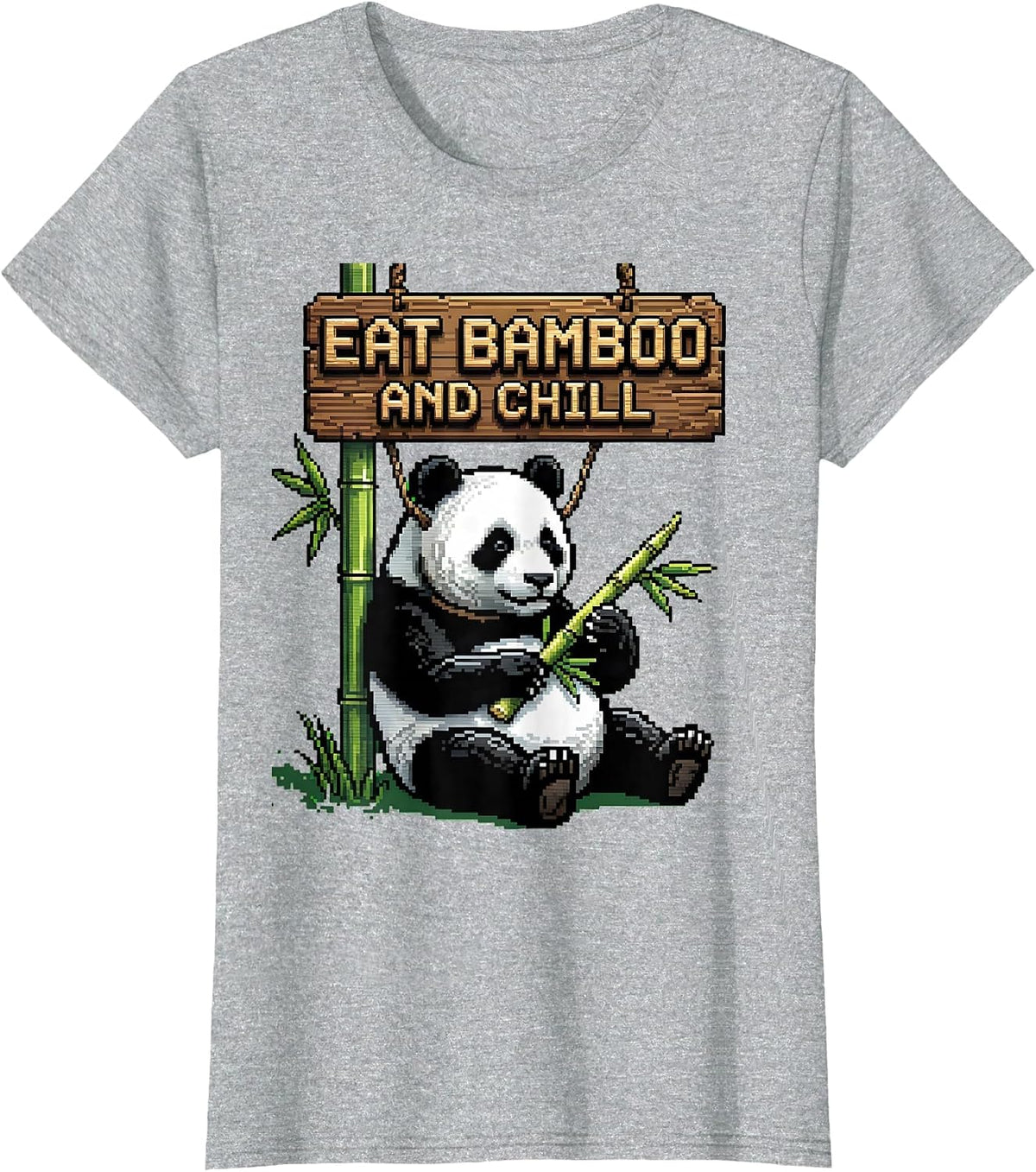 Women's Eat Bamboo and Chill Panda Design T-Shirt - Heather Grey