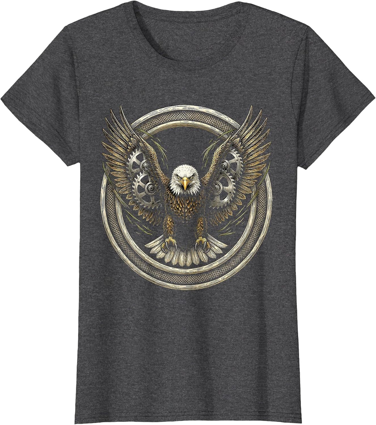 Women's Bald Eagle Lawn Mower Blades Wings Funny Mowing T-Shirt - Dark Heather Grey