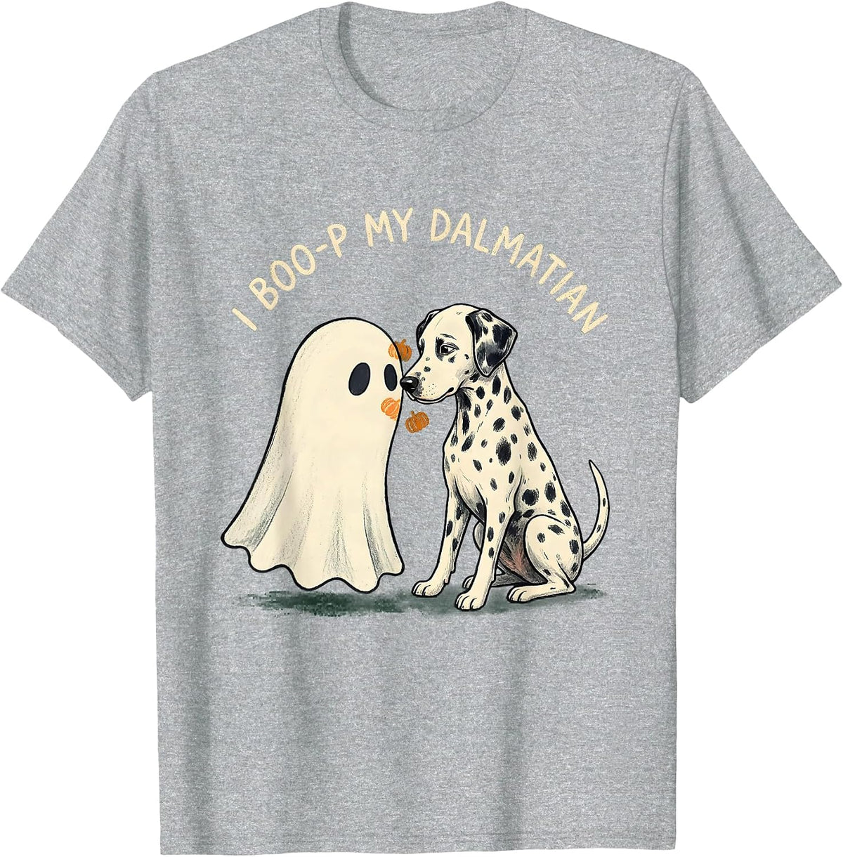 Men's I Boo-p My Dalmatian Funny Ghost Dog Mom Halloween Humor T-Shirt - Heather Grey