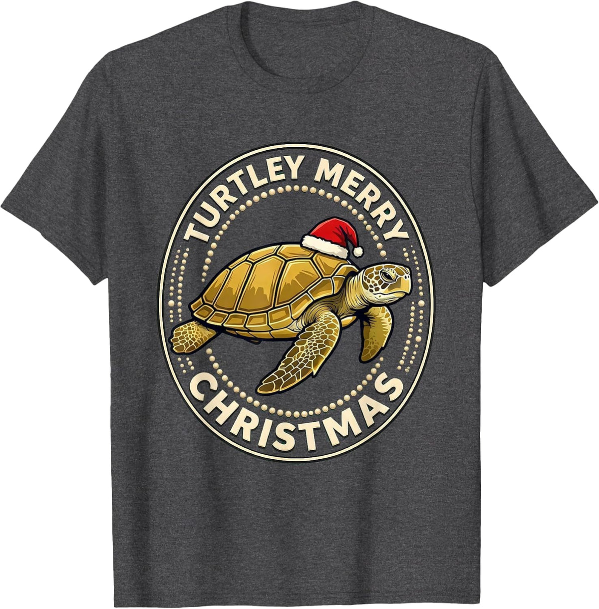 Turtley Merry Christmas Whimsical Sea Turtle Lover Holiday T-Shirt - Dark Heather Grey
