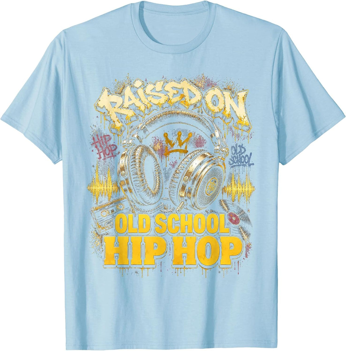 Raised On Old School Hip Hop Cassette Graffiti Rap T-Shirt, Men, Baby Blue, X-Large - As Pictured