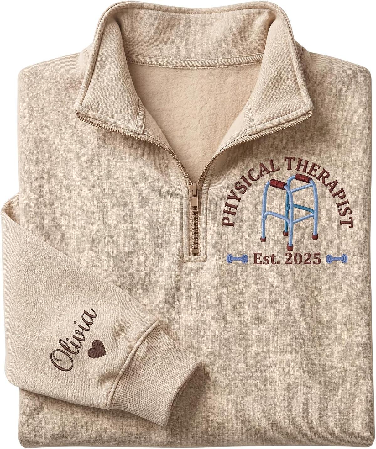 GABITA Custom Physical Therapist Embroidered Zip Sweatshirt, Name On Sleeve - S5