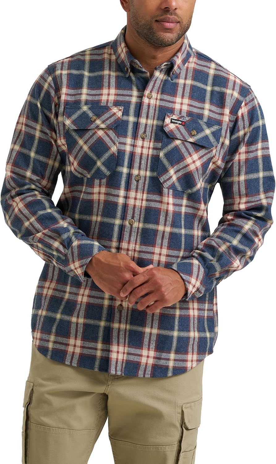 Wrangler Men's Long Sleeve Foreman Work Shirt - Gray Flannel Plaid