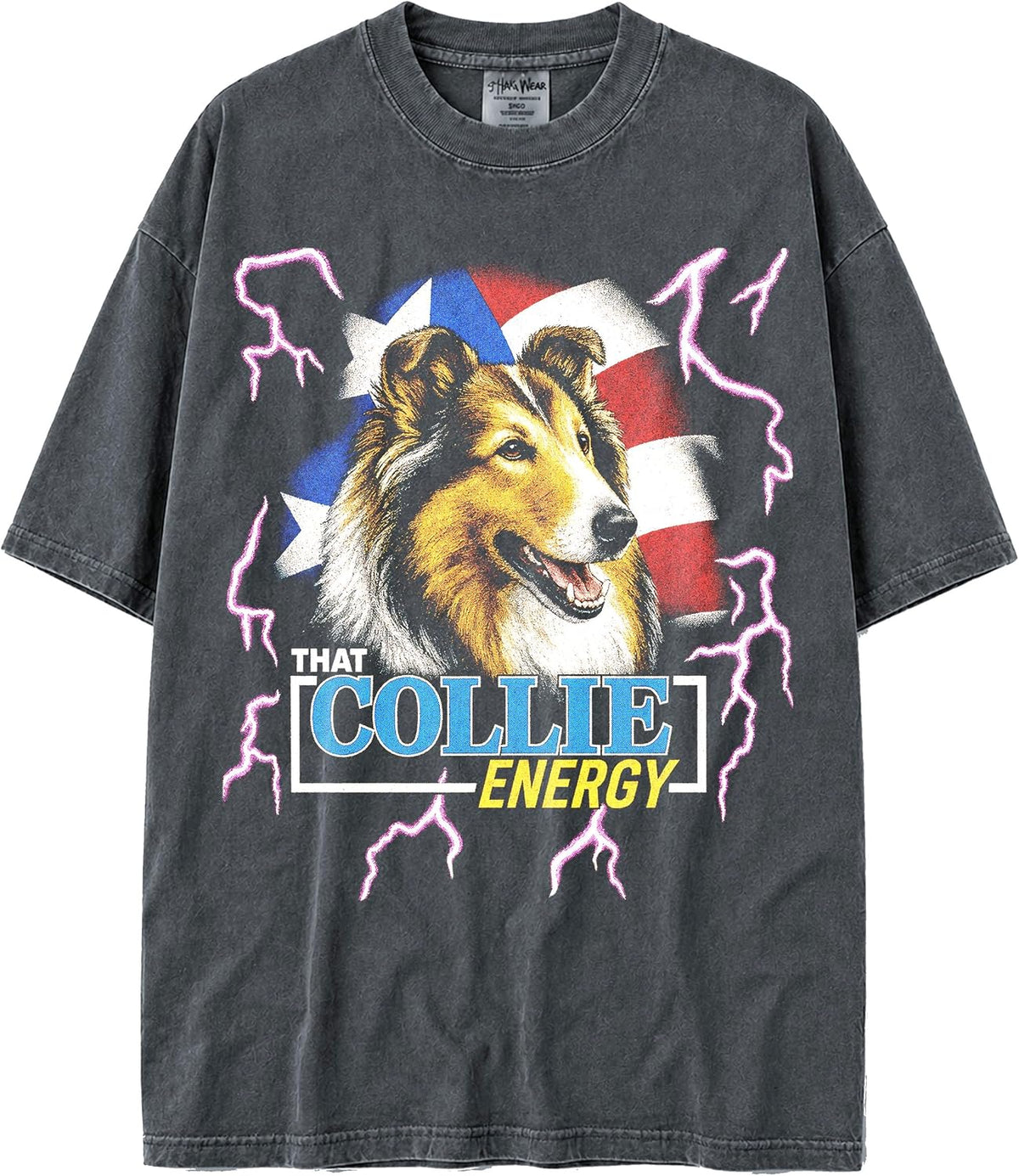 Shaka Wear USA MAX-Heavyweight 100% Faded Cotton Thunder Dogs Tshirt for Men & Women 7.5oz - Collie