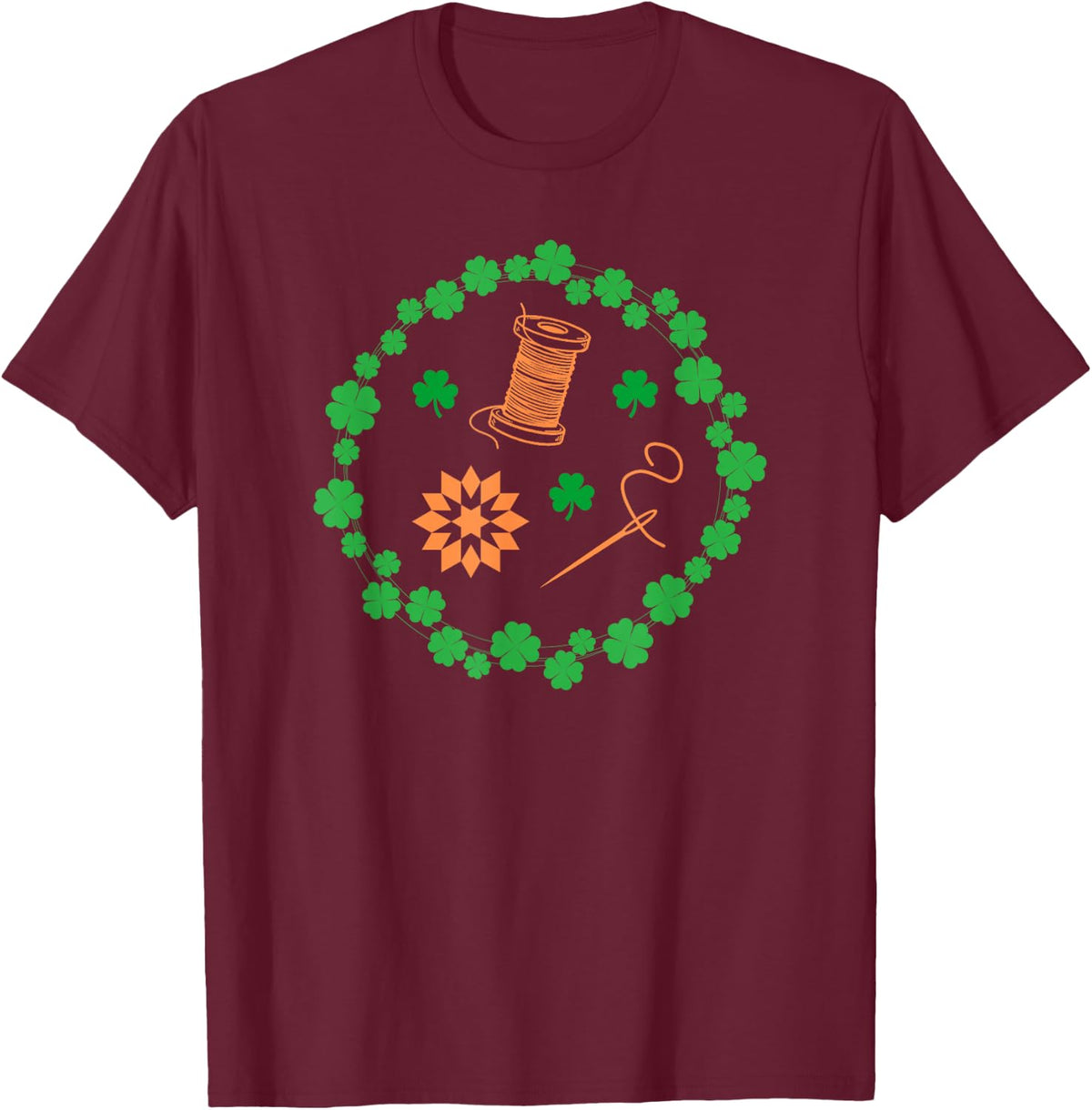 Quilting St. Patrick's Day Irish Shamrock Sewing Cute T-Shirt - Burgundy