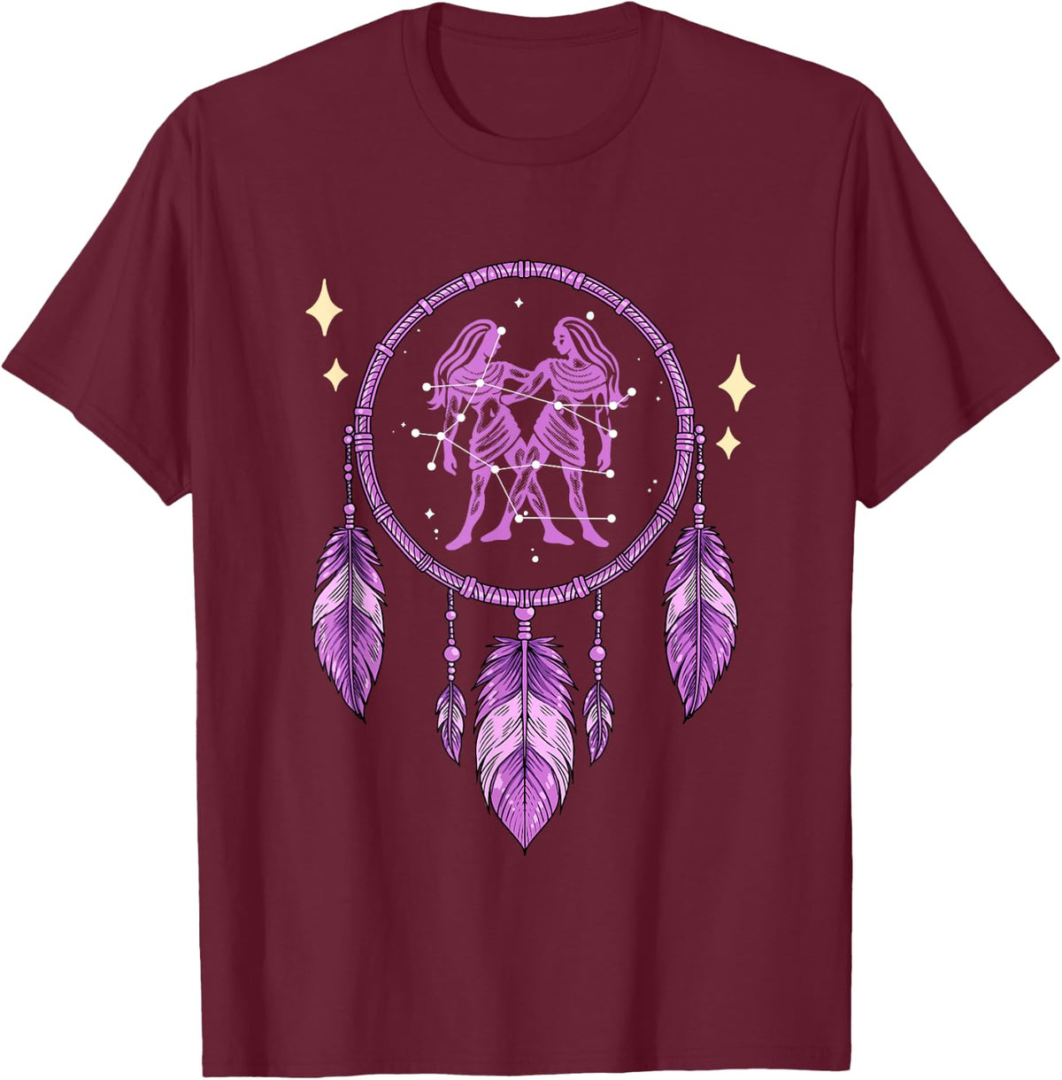 Gemini Zodiac Sign T-Shirt - Burgundy