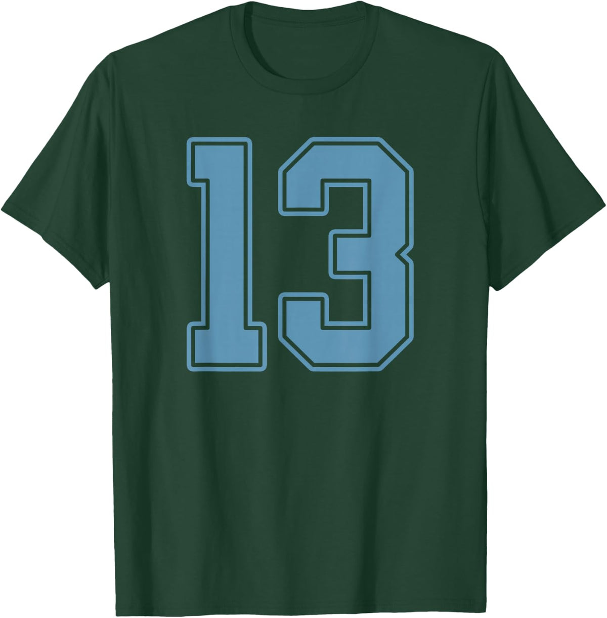 Light Blue Number 13 Jersey Player Uniform #13 T-Shirt - Dark Green