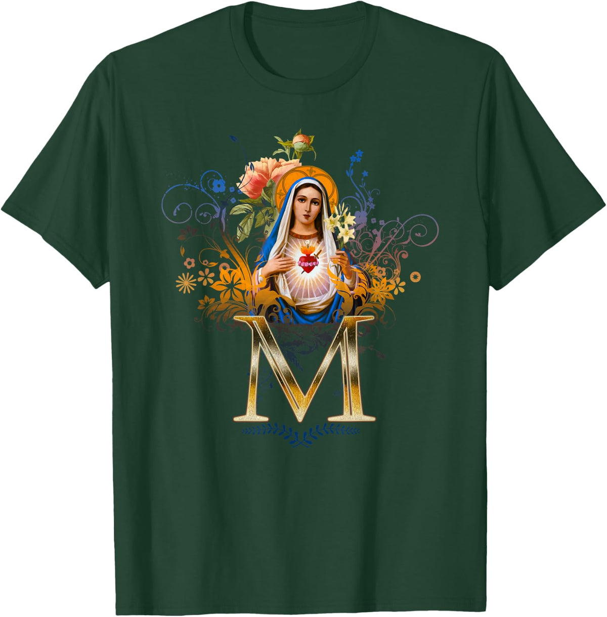 Immaculate Heart of Mary Devotion Gifts Catholic T-Shirt - Dark Green